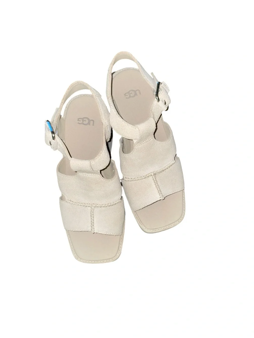 UGG New Heights Platform T-Strap Sandals Suede Mustard Seed Beige 7.5 NWT